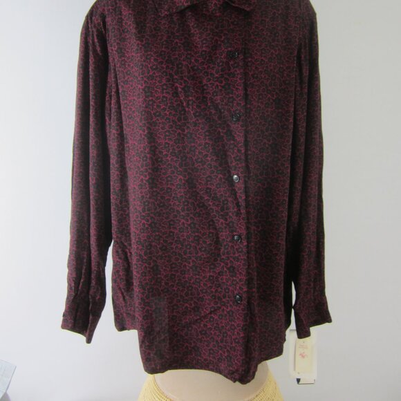 New Vtg Rena Rowan for Savile 20W Maroon Red Black Asymmetric LS Blouse NWT $72 - Picture 10 of 10